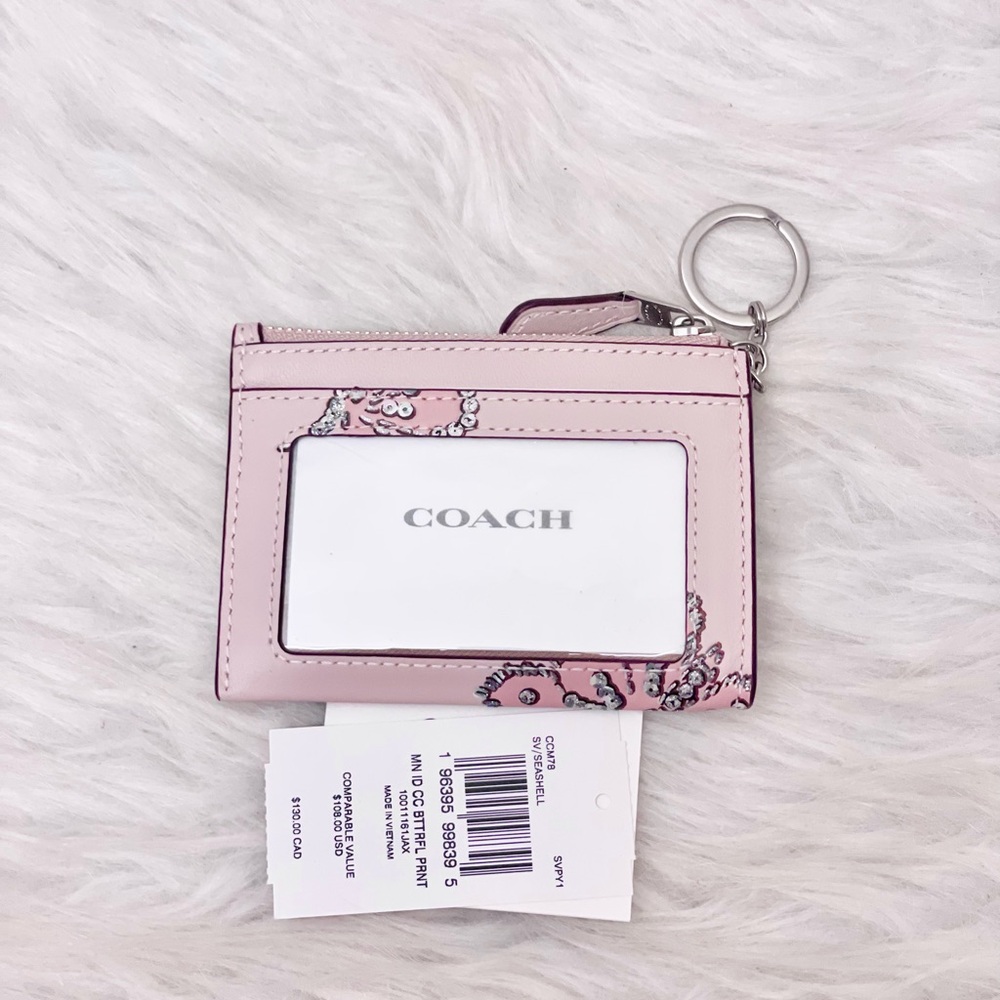 Coach Mini Skinny Id Case With Butterfly Print NWT CCM78 In Seashell - Picture 6 of 8